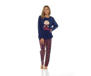 A2Z Ladies Micro Fleece Pyjama Set Cosy Dog & Bear Applique Top with Tartan Printed - PJS LDS AZ1463 Navy 20-22