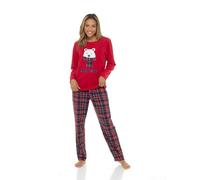 A2Z Ladies Micro Fleece Pyjama Set Cosy Dog & Bear Applique Top with Tartan Printed - PJS LDS AZ1463 Red 12-14