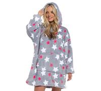 A2Z Ladies Oversized Hoodie Blanket with Stars Fully Lined Sherpa - +Snuggle AZ1752 Stars Charcoal