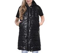 A2Z Ladies Sleeveless Gilet Oversized Hooded Quilted - Gilet 802 Wet Look Black XXL