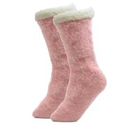 A2Z Ladies Socks Feather Yarn Lounge Socks Sherpa Lining Chunky Knit Fur Lined - Socks LS946 Pink 4-8