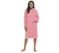 A2Z Ladies Towelling Bathrobe Front Zip Dressing Gown 100% Cotton House Coat - Robe LDS 406 Pink 12-14