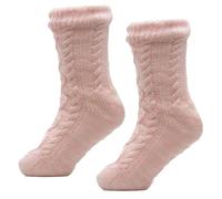 A2Z Ladies Twist Yarn Cable Lounge Socks Sherpa Lining Chunky Knit - Socks LS945 Pink 4-8