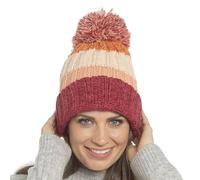 A2Z Ladies Waterproof Knitted Twist Yarn Stripe Beanie Hat Thermal Sherpa Lined - Hat LH1283 Berry Red One Size