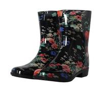 A2Z Ladies Waterproof PVC Rain Boots Stylish Mid-Calf Slip-On - Wellies LDS 1409 Floral Black 6 UK