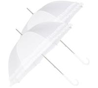 A2Z Ladies Wedding Umbrella Vintage White Double Frilled Bridal Brolly Ruffle Lace Parasol Auto Open Walking Stick Waterproof PU J Handle Sturdy Zinc Metal Frame Brides Outdoor EventDom Canopy