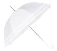 A2Z Ladies Wedding Umbrella Vintage White Double Frilled Bridal Brolly Ruffle Lace Parasol Auto Open Walking Stick Waterproof PU J Handle Sturdy Zinc Metal Frame Brides Outdoor EventDom Canopy