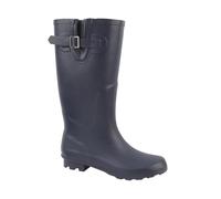 A2Z Ladies Wide Fit Heeled Wellington Boots Rubber Waterproof Adjustable Buckle - Wellies LDS White Haven Navy 7 UK