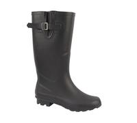 A2Z Ladies Wide Fit Heeled Wellington Boots Rubber Waterproof Adjustable Buckle - Wellies LDS White Haven Black 6 UK