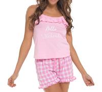 A2Z Luxurious Ladies Jersey Cami Top Check Shorts Pyjamas Set Frills - PJS 219 Pink 8-10