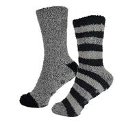 A2Z Mens 2 Pack Slipper Sock With Gripper Durable Soft Feel Non-Slip - Socks MS882 Black 2 Pack 7-11
