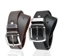 A2Z Mens Belt 2 Pack Leather Lined Alloy Pin Silver Buckle Belt Jeans Suit - Belt MB107 2 Pack Black/Brown XL