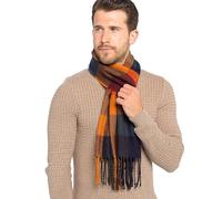 A2Z Men's Checked Scarf Tartan Pattern Soft Winter Wrap with Fringe Warm Stylish Blanket Scarf for Cold Wather Casual Formal Wear Large Size 185cm x 36cm Plus 11cm x 2 Sides Tassels