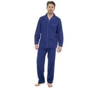 A2Z Men's Classic Button-Through Pyjama Set with Contrast Piping Long Sleeve Sleepwear Soft Nightwear Pjs - PJS PM325 Navy M