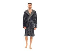A2Z Mens Flannel Fleece Hooded Dressing Gown Super Soft - Robe Mens AZ701 Charcoal 4XL