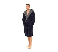 A2Z Mens Flannel Fleece Hooded Dressing Gown Super Soft - Robe Mens AZ701 Navy M