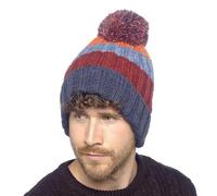 A2Z Mens Knitted Twist Yarn Stripe Beanie Hat with Sherpa Fleece Lining and Bobble - Hat MH1291 Navy/Red One Size