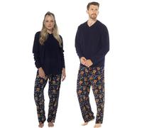 A2Z Mens Ladies Kids Xmas Pyjama Set Reindeer Pattern Micro Fleece Christmas PJs - PJS AZ280 Reindeer Navy L