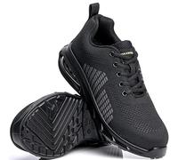 A2Z Mens Lightweight Steel Toe Cap Trainers Breathable Mesh Lace Up Safety Sneakers - Trainers Men AZ3MS60 Black 6 UK
