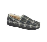 A2Z Mens Loafer Warm Fluffy Faux Fur lining Slidders Checked Moccasin - SLPR MEN Elswick Grey 7 UK