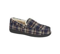 A2Z Mens Loafer Warm Fluffy Faux Fur lining Slidders Checked Moccasin - SLPR MEN Elswick Navy 10 UK