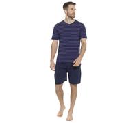 A2Z Mens Pyjama Striped Cotton Blend Jersey Short Sleeve T-Shirt Shorts PJS Pyjamas Set 2 Piece - PJS PM331 Navy L