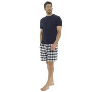 A2Z Mens Pyjamas Jersey Short Sleeve T-Shirt Woven Check Shorts Bottom - PJS PM240 Navy M
