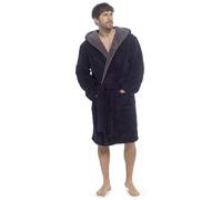 A2Z Mens Sherpa Fleece Hooded Dressing Gown Soft Warm Belted Bathrobe Robes | Fluffy Lined Housecoat Pockets Nightwear Loungewear Bathrobe Sizes M to XXL