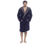 A2Z Mens Sherpa Fleece Hooded Dressing Gown Soft Warm Fluffy Robe with Belt & Pockets - Robe MEN 048 Navy XXL