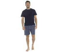 A2Z Mens Soft Plain Jersey Short Sleeve T-Shirt Woven Check Short PJS Pyjama Set Lightweight Comfortable Stylish Relaxed 2 Piece - PJS PM236 Navy L