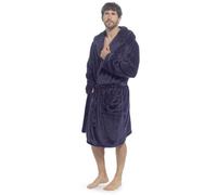 A2Z Mens Supersoft Hooded Dressing Gown Flannel Fleece Robe Warm Plush Bathrobe with Belt & Pockets - Robe MEN 046 Navy XXL