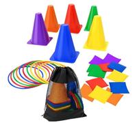 A2Z Ring Toss & Activity Game Set for Kids 6 Traffic Cones, 10 Toss Rings, 12 Bean Bags with Mesh Storage Bag Outdoor Garden, School & Playground Toys for Boys & Girls