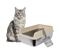 A2Z Stainless Steel Cat Litter Tray with Scoop High Sided Large Cat Litter Box Odour Resistant Non Stick Metal Cat Toilet Easy Clean Deep Litter Tray for Indoor Cats 60 x 40 x 25cm