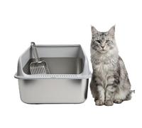 A2Z Stainless Steel Cat Litter Tray with Scoop High Sided Large Cat Litter Box Odour Resistant Non Stick Metal Cat Toilet Easy Clean Deep Litter Tray for Indoor Cats 60 x 40 x 25cm