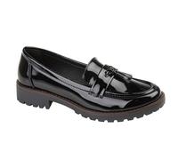 A2Z Women Platform Loafers Faux Leather Tassel Trim Penny Loafers Chunky Heel Formal Uniform Shoes - Loafer LDS Tamara Black Pat 5 UK