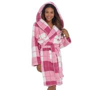 A2Z Women's Flannel Fleece Robe Check Printed Sherpa Hooded Gown - Robe 136 Pink 8-10
