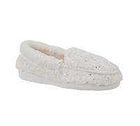 A2Z Womens Loafer Warm Fluffy Slidders Cozy Sparkle Fur Moccasin - SLPR LDS Enya White 8 UK