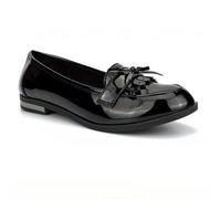 A2Z Womens Peak Valley Patent Slip On Loafers with Bow Detail Glossy Black PU Smart Casual - Loafer PV31 Black 8 UK