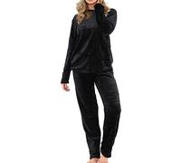 A2Z Womens Pyjamas Soft Warm Fleece Twosie Adults Crew Neck Long Sleeve - PJS 216 Black Ladies 8-10