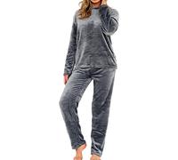 A2Z Womens Pyjamas Soft Warm Fleece Twosie Adults Crew Neck Long Sleeve - PJS 216 Charcoal Ladies 12-14