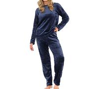 A2Z Womens Pyjamas Soft Warm Fleece Twosie Adults Crew Neck Long Sleeve - PJS 216 Navy Ladies 20-22