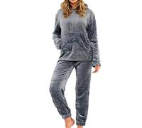 A2Z Womens Pyjamas Soft Warm Fleece Twosie Adults Hooded - PJS 215 Charcoal Ladies 12-14