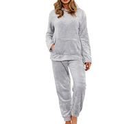A2Z Womens Pyjamas Soft Warm Fleece Twosie Adults Hooded - PJS 215 Grey Ladies 12-14