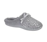 A2Z Womens Slippers Warm Cozy Ladies Fur Lined Mule Foil Bow - SLPR LDS Essence Grey 8 UK