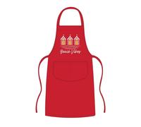 a2z workwear Cooking Apron One Size Fits All Full Coverage Bib Apron with Large Front Pocket, Tie Back Funny & Stylish Printed Designs for Men & Women Kitchen BBQ Baking Gift (Beach Hut | Red)