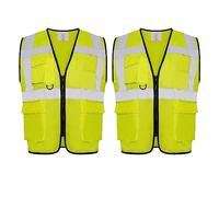 a2z workwear Pack of 2 Hi Vis Vest High Visibility waistcoat Safety Security Work Wear Vest Executive Velcro (Yellow/Executive, M)