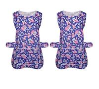 a2z workwear Packof 2 Ladies Womens Tabard Floral Home Work Tabards Overall Kitchen Cleaning Apron One Big Pocket (Navy Blue/Pack of 2, XL)