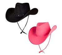 A2ZFD 1 X Texan Cowboy Black Hat + 1 x Texan Cowboy Pink Hat - Adult Accessory Set
