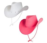 A2ZFD 1 X Texan Cowboy White Hat + 1 x Texan Cowboy Pink Hat - Adult Accessory Set