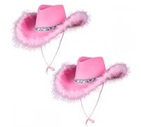 A2ZFD 2 x Adult Ladies Pink Sequin & Feather Texan Cowboy Hats : Wild West Cowgirl Hen Night Fancy Dress Accessory, L